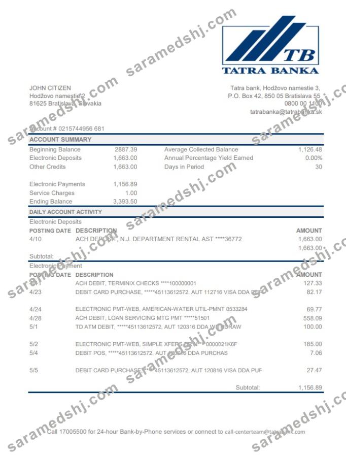 Slovakia Tatra Bank excel pdf